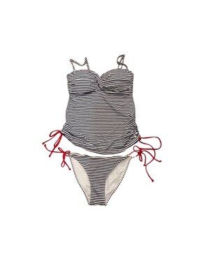 La Vie En Rose Aqua Tankini Bikini Size Med Blue White Striped Red Ties